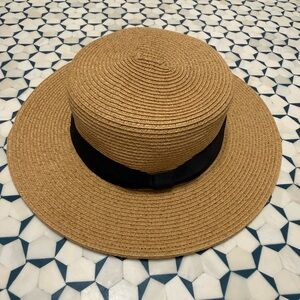 Tan Straw Boater Hat with Black Band Ribbon Target